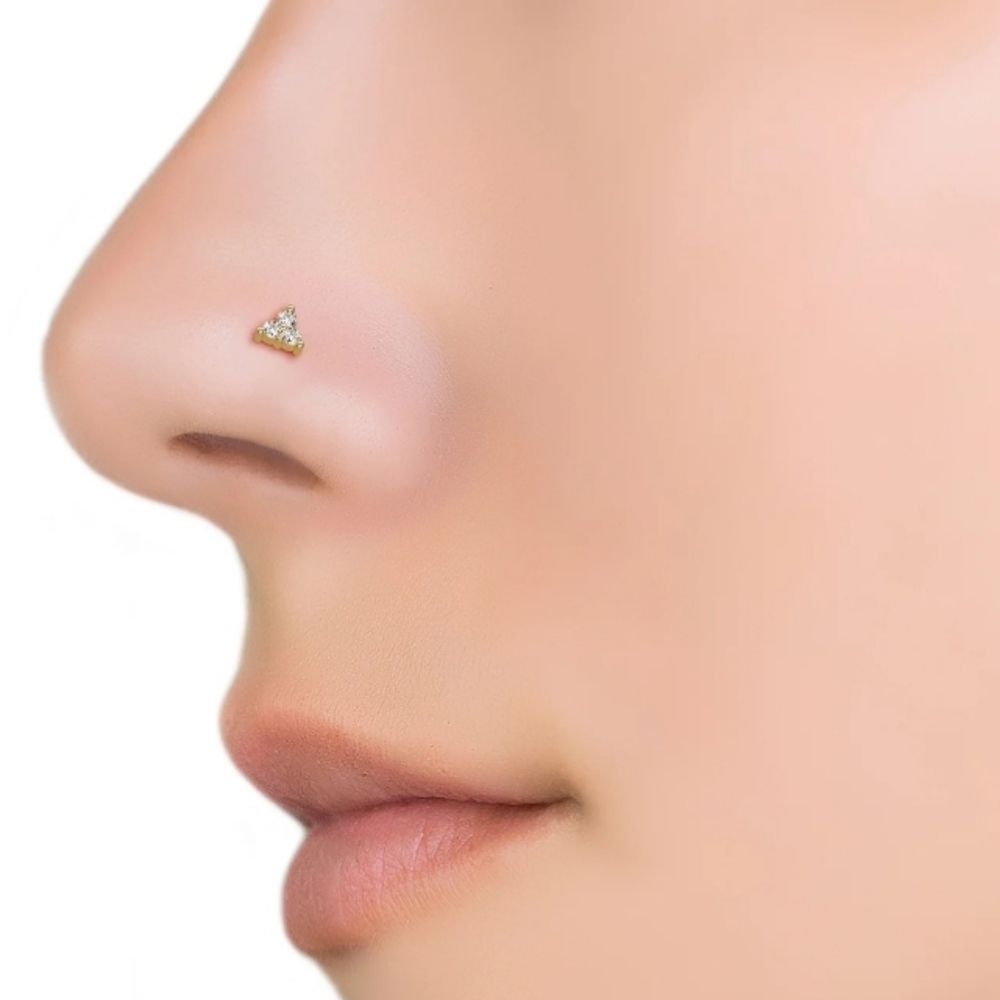 14K Gold Plated Trinity Nose Stud - Picture 2 of 4